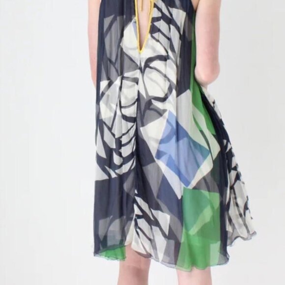 Catherine Malandrino Green & Blue Print Trapeze Silk Dress Size: 6. Cocktail - Picture 3 of 12